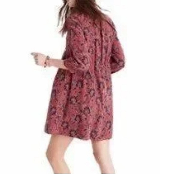 Madewell Red and Blue V-Neck Bell Sleeve Mini Dress - Picture 9 of 11